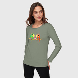 Лонгслив хлопковый женский Попугайчики и арбуз, цвет: авокадо — фото 2