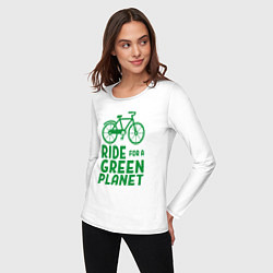 Лонгслив хлопковый женский Ride for a green planet, цвет: белый — фото 2