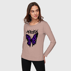 Лонгслив хлопковый женский Gothic black butterfly, цвет: пыльно-розовый — фото 2