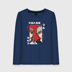 Лонгслив хлопковый женский Персонажи Мару и Кируко, цвет: тёмно-синий