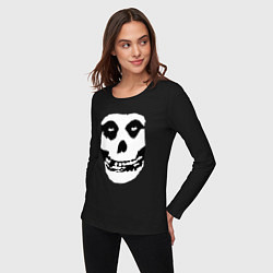 Лонгслив хлопковый женский Череп misfits, цвет: черный — фото 2