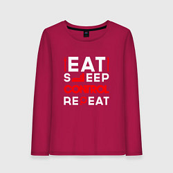 Женский лонгслив Надпись eat sleep Control repeat