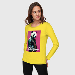Лонгслив хлопковый женский Панда - модный чувак, цвет: желтый — фото 2