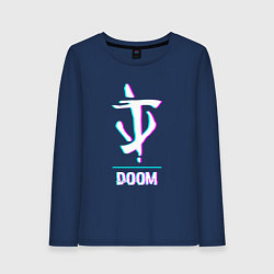 Лонгслив хлопковый женский Doom в стиле glitch и баги графики, цвет: тёмно-синий