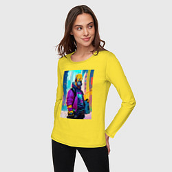 Лонгслив хлопковый женский Homer Simpson - city - cyberpunk, цвет: желтый — фото 2