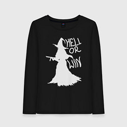 Лонгслив хлопковый женский Hell or win white, цвет: черный