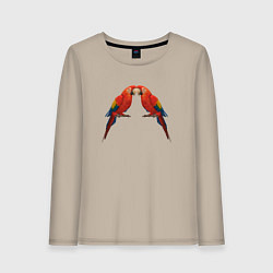 Лонгслив хлопковый женский Пара красных попугаев, цвет: миндальный