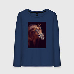 Лонгслив хлопковый женский Лошадь во всей красе, цвет: тёмно-синий