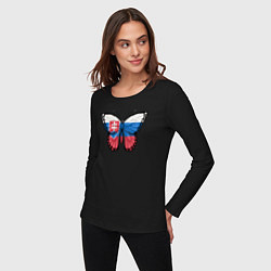 Лонгслив хлопковый женский Словакия бабочка, цвет: черный — фото 2