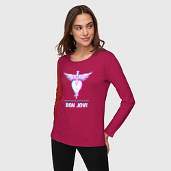 Лонгслив хлопковый женский Bon Jovi glitch rock, цвет: маджента — фото 2