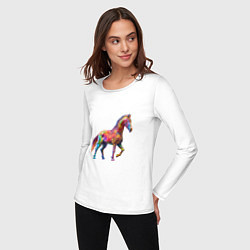 Лонгслив хлопковый женский Конь геометрик, цвет: белый — фото 2