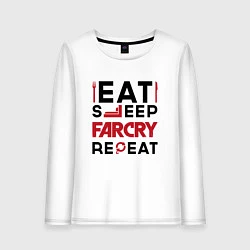 Лонгслив хлопковый женский Надпись: eat sleep Far Cry repeat, цвет: белый