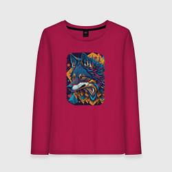Лонгслив хлопковый женский Abstract Wolf, цвет: маджента