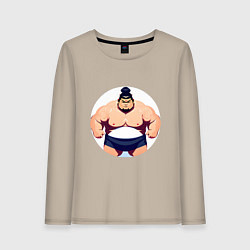 Лонгслив хлопковый женский Борец сумо, цвет: миндальный