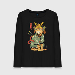 Лонгслив хлопковый женский Samurai battle cat, цвет: черный