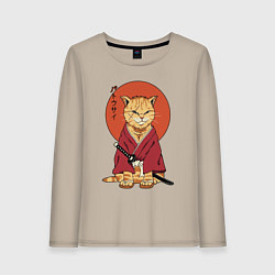 Лонгслив хлопковый женский Samurai kimono cat, цвет: миндальный
