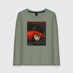 Лонгслив хлопковый женский Обложка журнала Chevrolet Corvette C3, цвет: авокадо
