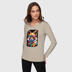 Лонгслив хлопковый женский Abstract Colorful Fox, цвет: миндальный — фото 2