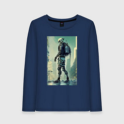 Лонгслив хлопковый женский Skeleton - cyberpunk - metropolis, цвет: тёмно-синий