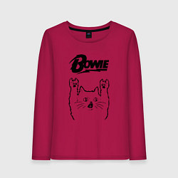 Лонгслив хлопковый женский David Bowie - rock cat, цвет: маджента