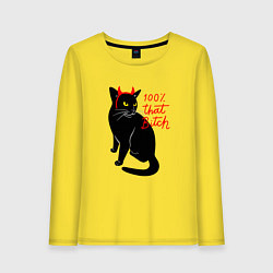 Лонгслив хлопковый женский Котик с рожками и надписью, цвет: желтый