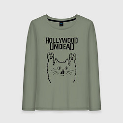 Лонгслив хлопковый женский Hollywood Undead - rock cat, цвет: авокадо