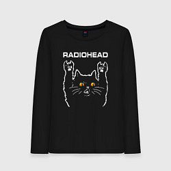 Лонгслив хлопковый женский Radiohead rock cat, цвет: черный