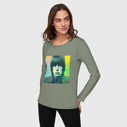 Лонгслив хлопковый женский Brian Jones Pop Glitch Art, цвет: авокадо — фото 2