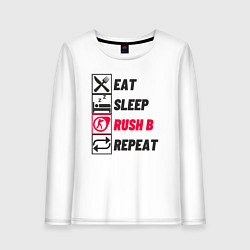 Лонгслив хлопковый женский Eat sleep rush b repeat, цвет: белый