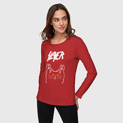 Лонгслив хлопковый женский Slayer rock cat, цвет: красный — фото 2