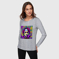 Лонгслив хлопковый женский Jimi Hendrix in color Glitch Art, цвет: меланж — фото 2