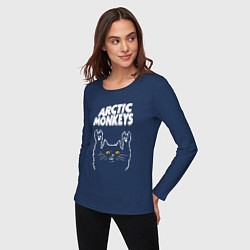 Лонгслив хлопковый женский Arctic Monkeys rock cat, цвет: тёмно-синий — фото 2