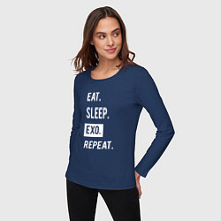 Лонгслив хлопковый женский Eat Sleep EXO Repeat, цвет: тёмно-синий — фото 2