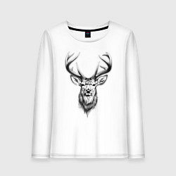 Лонгслив хлопковый женский Голова оленя эскиз, цвет: белый