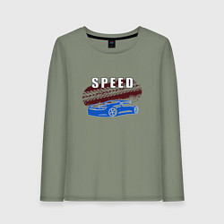 Лонгслив хлопковый женский Машина с надписью Скорость, цвет: авокадо