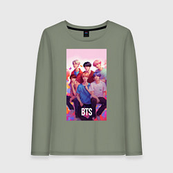 Лонгслив хлопковый женский BTS art anime style, цвет: авокадо