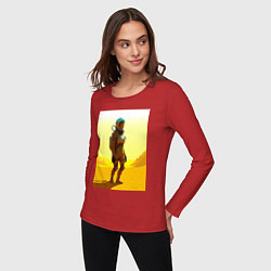 Лонгслив хлопковый женский Девушка-астронавт в пустыне - нейросеть, цвет: красный — фото 2