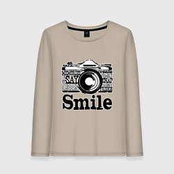 Лонгслив хлопковый женский Smile camera, цвет: миндальный
