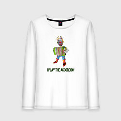Лонгслив хлопковый женский Я играю на баяне, цвет: белый