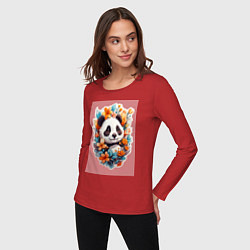 Лонгслив хлопковый женский Черно-белая панда, цвет: красный — фото 2