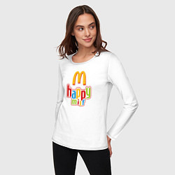 Лонгслив хлопковый женский Happy MILF Любовь, счастье и свобода, цвет: белый — фото 2
