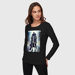 Лонгслив хлопковый женский Скелет в кожаном плаще в Бронксе, цвет: черный — фото 2