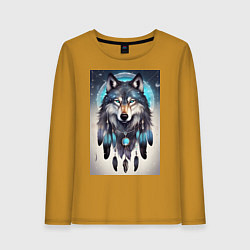 Лонгслив хлопковый женский Шаман волк, цвет: горчичный