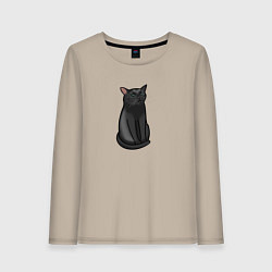 Лонгслив хлопковый женский Кот с пустым взглядом - мем, цвет: миндальный