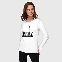 Лонгслив хлопковый женский Молись за Париж, цвет: белый — фото 2