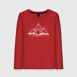 Лонгслив хлопковый женский Лес и горы минимализм, цвет: красный