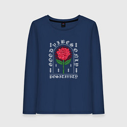 Лонгслив хлопковый женский Японская роза, цвет: тёмно-синий