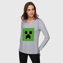 Лонгслив хлопковый женский Minecraft creeper face, цвет: меланж — фото 2
