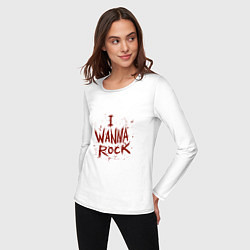 Лонгслив хлопковый женский I Wanna Rock - Я хочу зажигать, цвет: белый — фото 2
