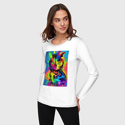 Лонгслив хлопковый женский Funny cat - pop art - neural network, цвет: белый — фото 2